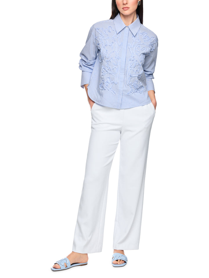 Marc Cain Blouse – Blauw-65% katoen, 32% polyester, 3% elastaan-DAMES TOPS & BLOUSES-Blauw