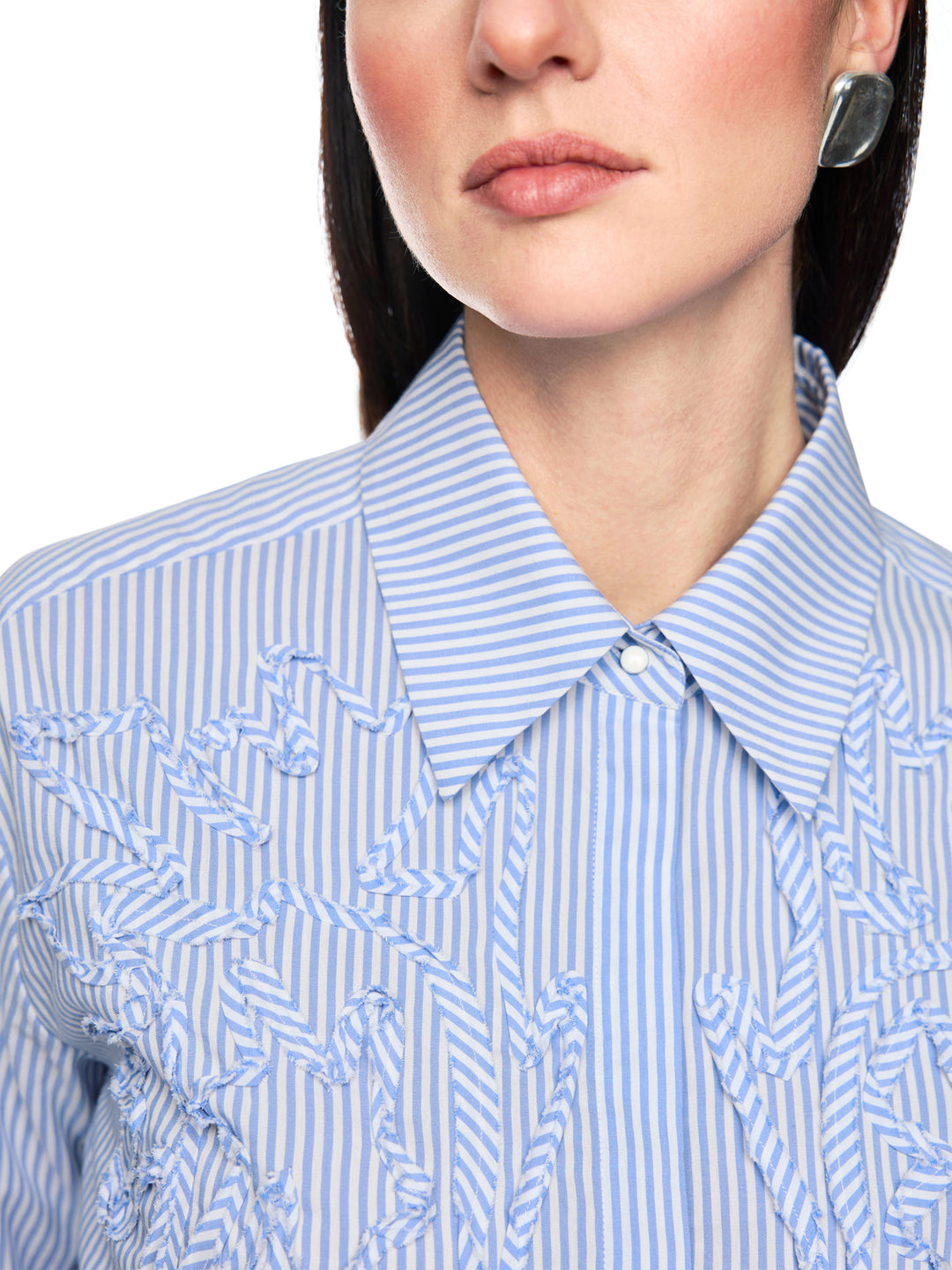 Marc Cain Blouse – Blauw-65% katoen, 32% polyester, 3% elastaan-DAMES TOPS & BLOUSES-Blauw