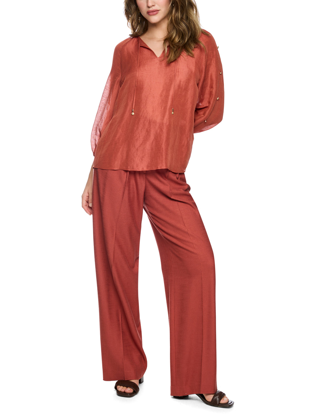 Marc Cain Blouse in Linnen-Zijde Blend – Bruin-55% linnen, 45% zijde-DAMES TOPS & BLOUSES-Bruin