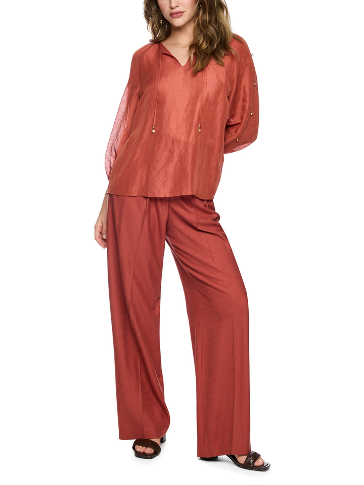 Marc Cain Blouse in Linnen-Zijde Blend – Bruin-55% linnen, 45% zijde-DAMES TOPS & BLOUSES-Bruin