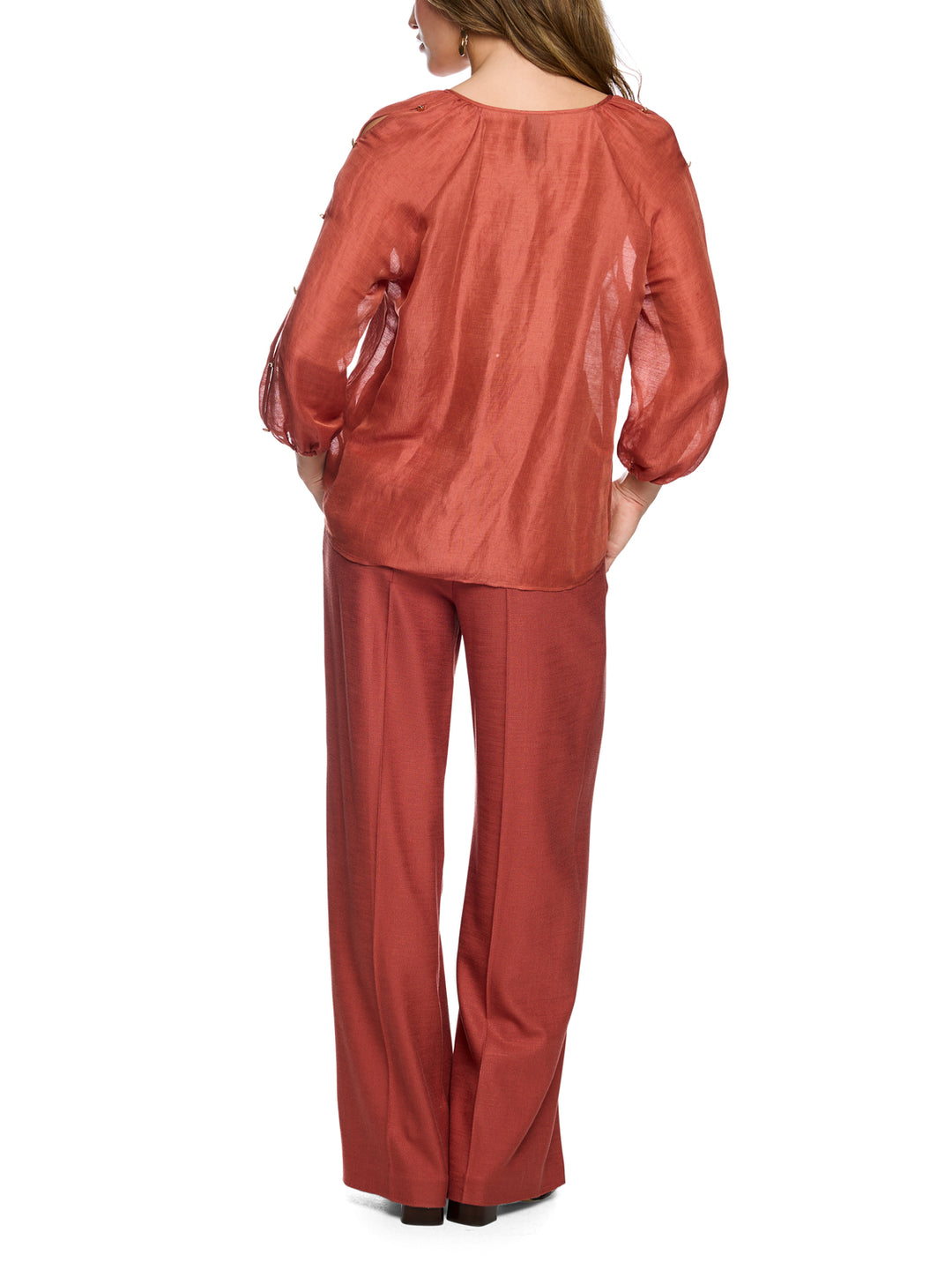 Marc Cain Blouse in Linnen-Zijde Blend – Bruin-55% linnen, 45% zijde-DAMES TOPS & BLOUSES-Bruin