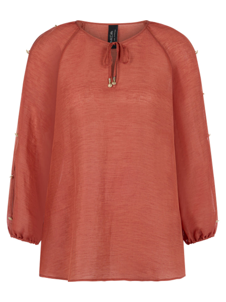 Marc Cain Blouse in Linnen-Zijde Blend – Bruin-55% linnen, 45% zijde-DAMES TOPS & BLOUSES-Bruin