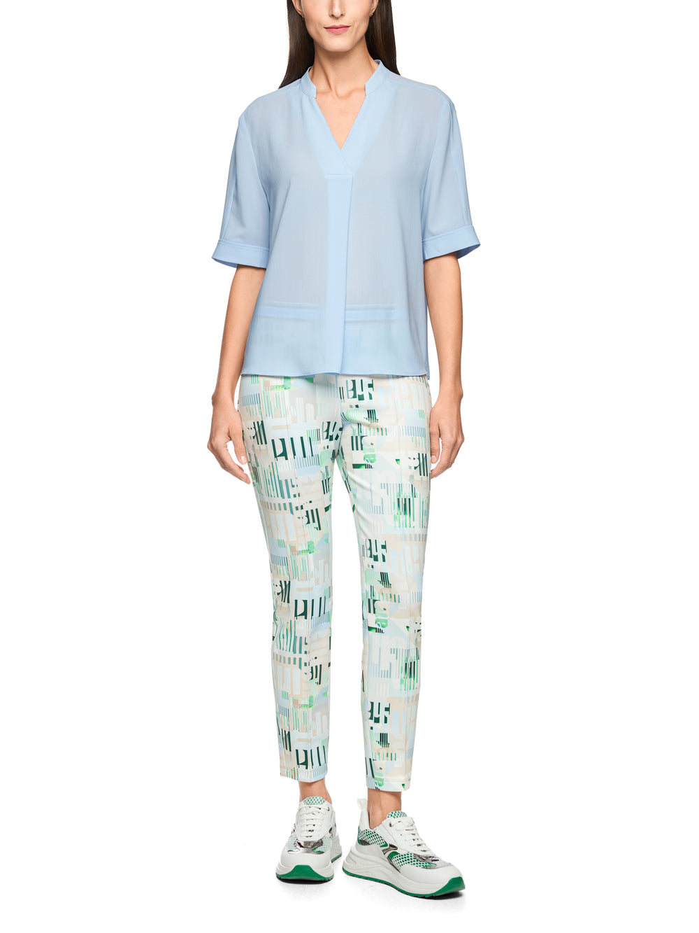 Marc Cain Blouse Korte Mouw – Blauw-100% polyester-DAMES TOPS & BLOUSES-Blauw