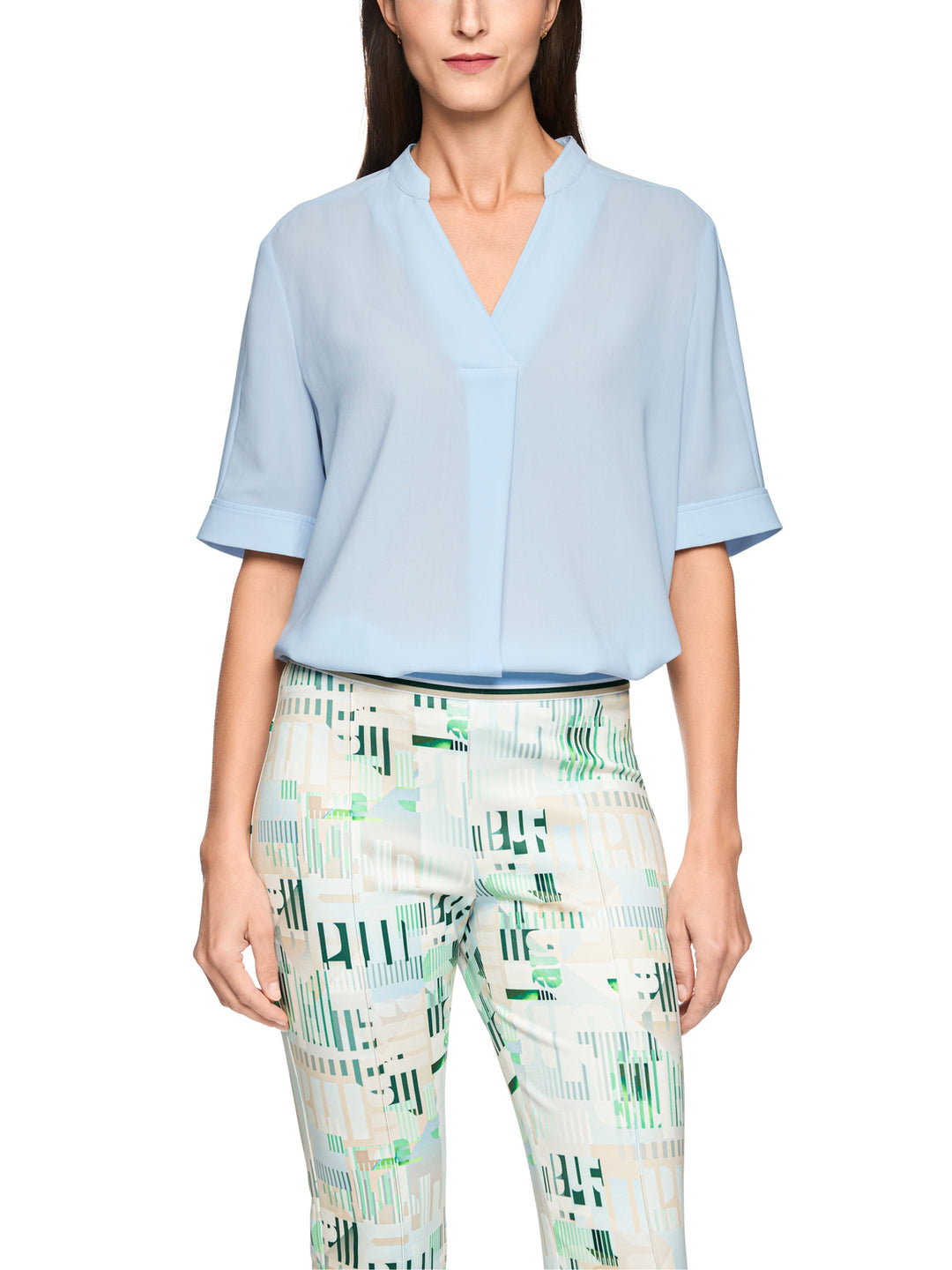 Marc Cain Blouse Korte Mouw – Blauw-100% polyester-DAMES TOPS & BLOUSES-Blauw