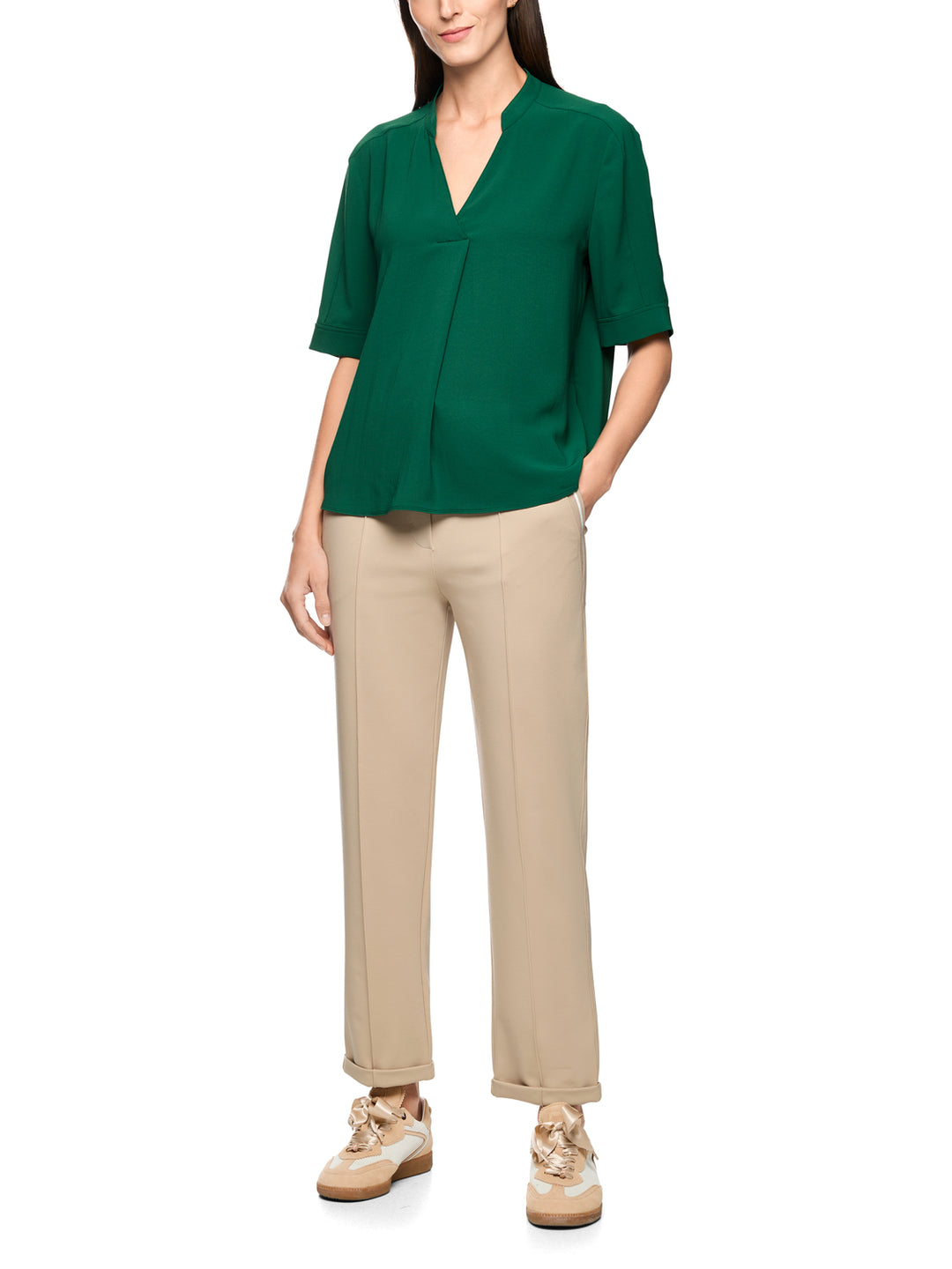 Marc Cain Blouse Korte Mouw – Groen-100% polyester-DAMES TOPS & BLOUSES-Groen