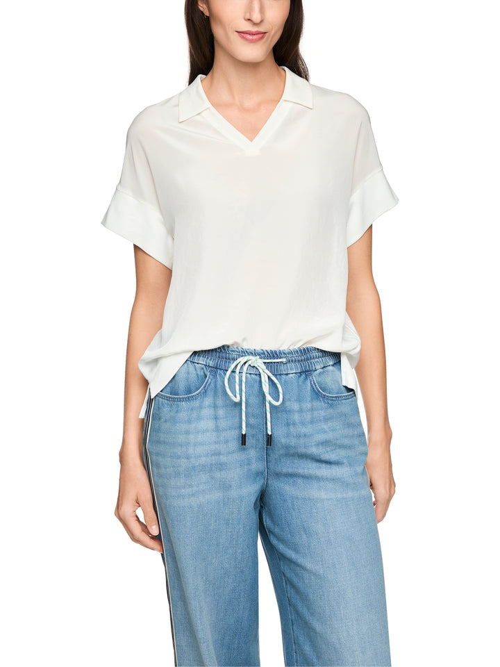 Marc Cain Blouse Korte Mouw – Wit-94% katoen, 6% elastaan<br />voorkant: 100% polyester-DAMES TOPS & BLOUSES-Wit