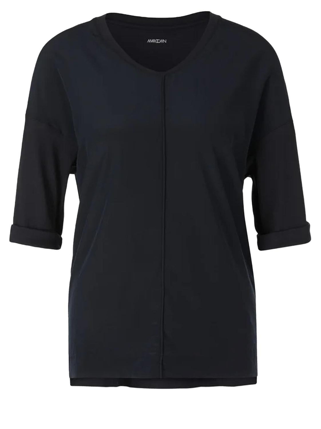 Marc Cain blouse materiaalmix-voorstuk: 59% polyester, 41% polyester (gerecycled)<br />alg.: 94% katoen, 6% elastaan-DAMES TOPS & BLOUSES-Blauw