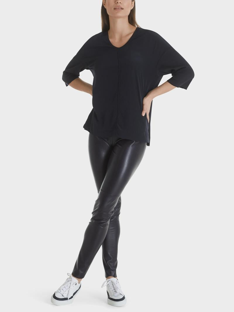 Marc Cain blouse materiaalmix-voorstuk: 59% polyester, 41% polyester (gerecycled)<br />alg.: 94% katoen, 6% elastaan-DAMES TOPS & BLOUSES-Blauw