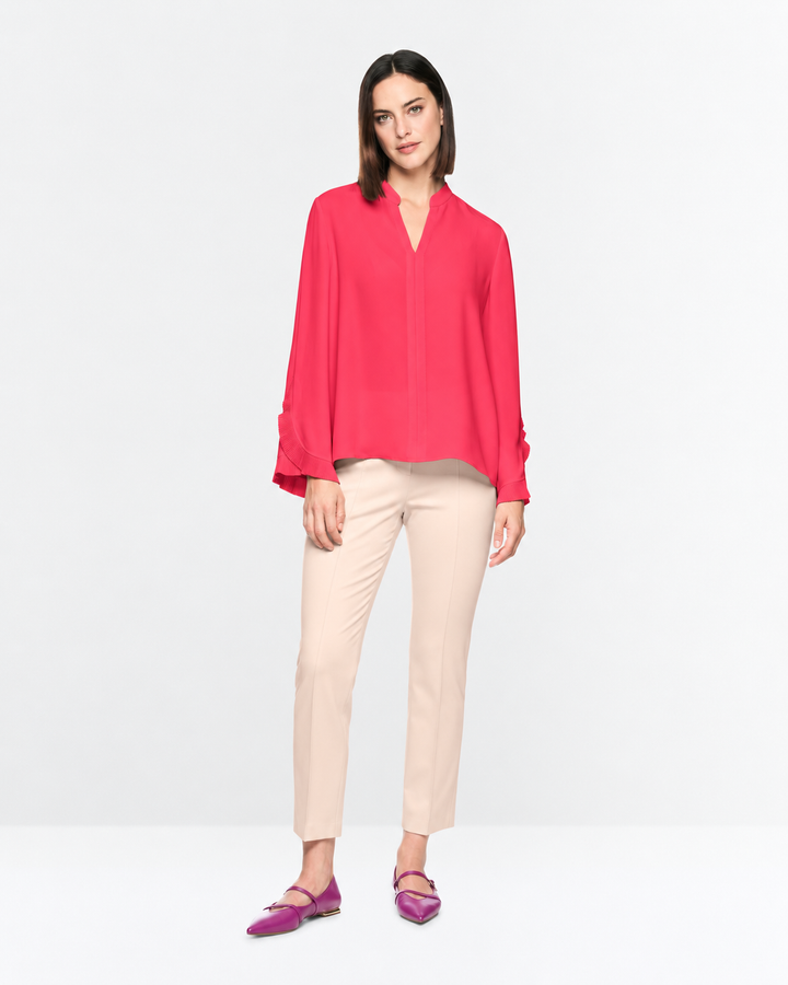 Marc Cain Blouse met Plissé Details – Roze-100% polyester-DAMES TOPS & BLOUSES-Roze