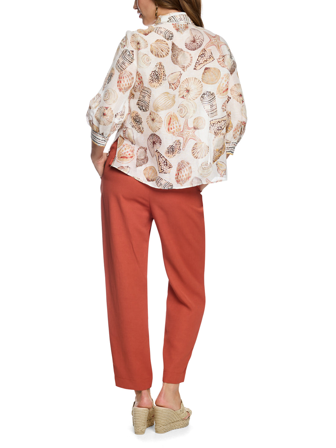 Marc Cain Blouse met schelpenprint - Wit -55% linnen, 45% zijde-DAMES TOPS & BLOUSES-Wit