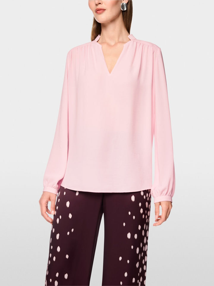 Marc Cain Blouse met V-hals – Roze-100% polyester-DAMES TOPS & BLOUSES-Roze