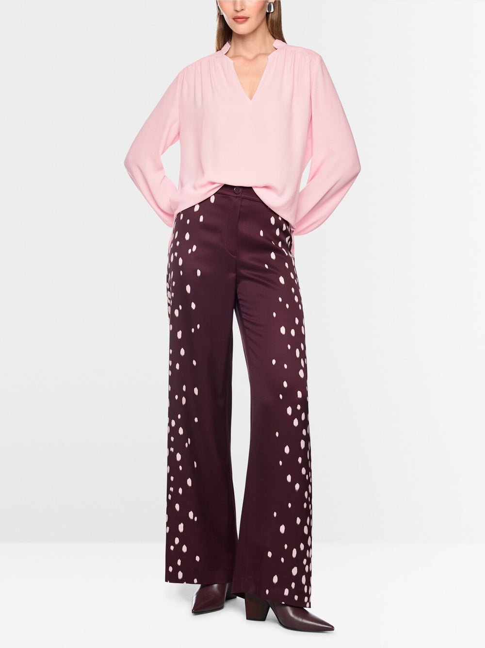Marc Cain Blouse met V-hals – Roze-100% polyester-DAMES TOPS & BLOUSES-Roze
