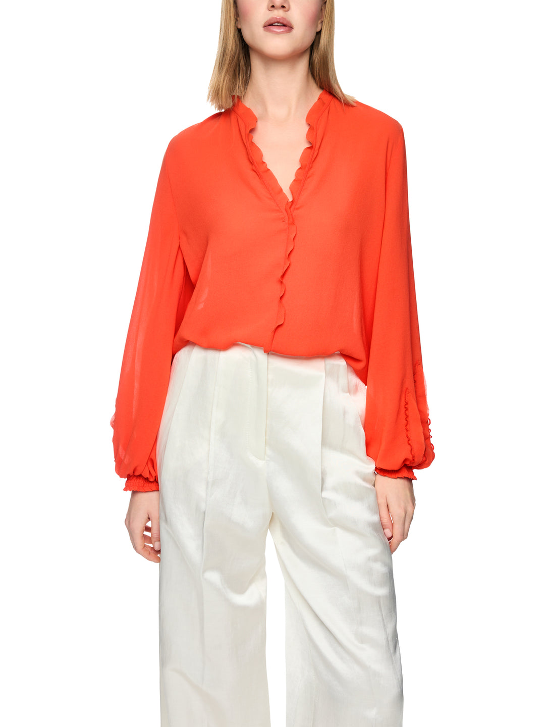 Marc Cain Blouse met Volant – Oranje-100% polyester-DAMES TOPS & BLOUSES-Oranje