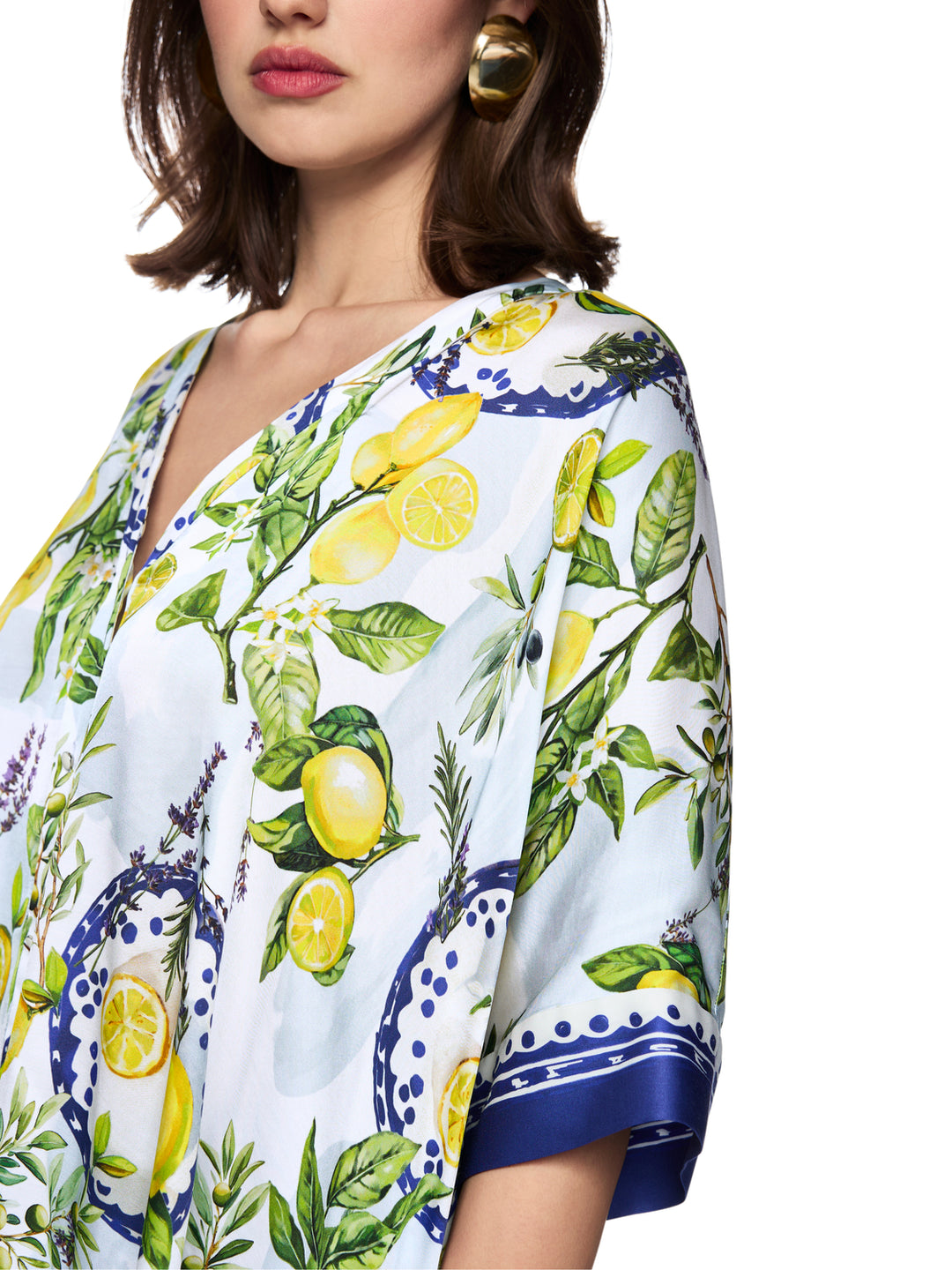 Marc Cain Blouse van viscose met mediterrane print-100% viscose-DAMES TOPS & BLOUSES-Wit