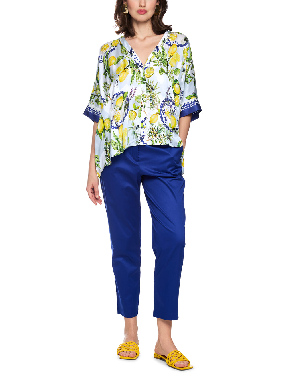 Marc Cain Blouse van viscose met mediterrane print-100% viscose-DAMES TOPS & BLOUSES-Wit