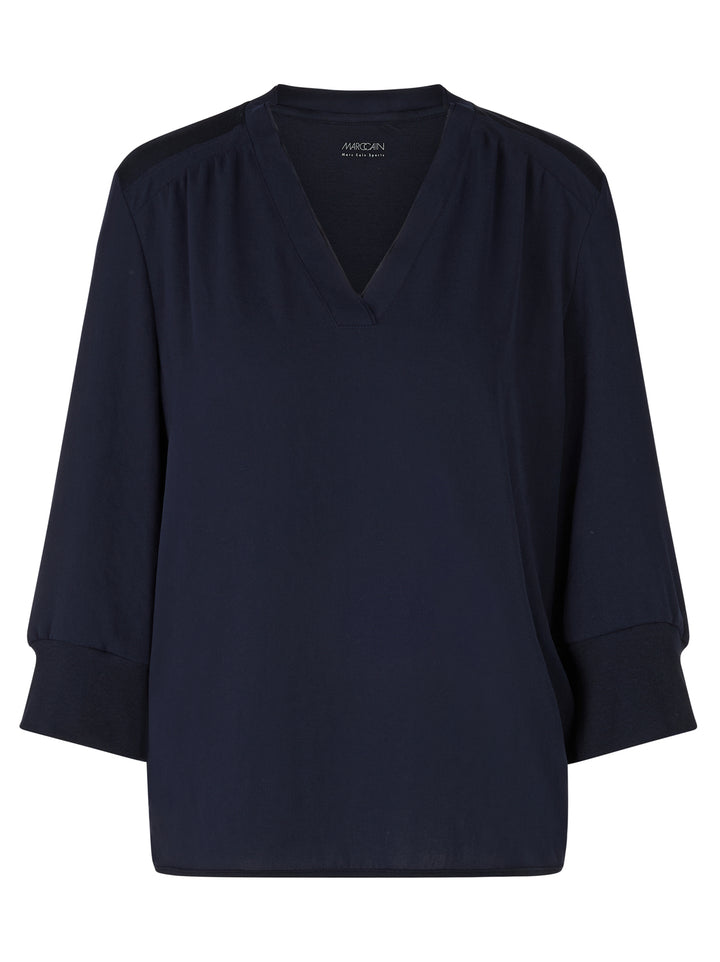 Marc Cain Blouseshirt Materiaalmix – Blauw-100% polyester-DAMES TOPS & BLOUSES-Blauw