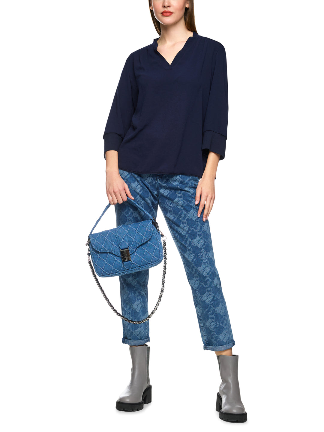 Marc Cain Blouseshirt Materiaalmix – Blauw-100% polyester-DAMES TOPS & BLOUSES-Blauw