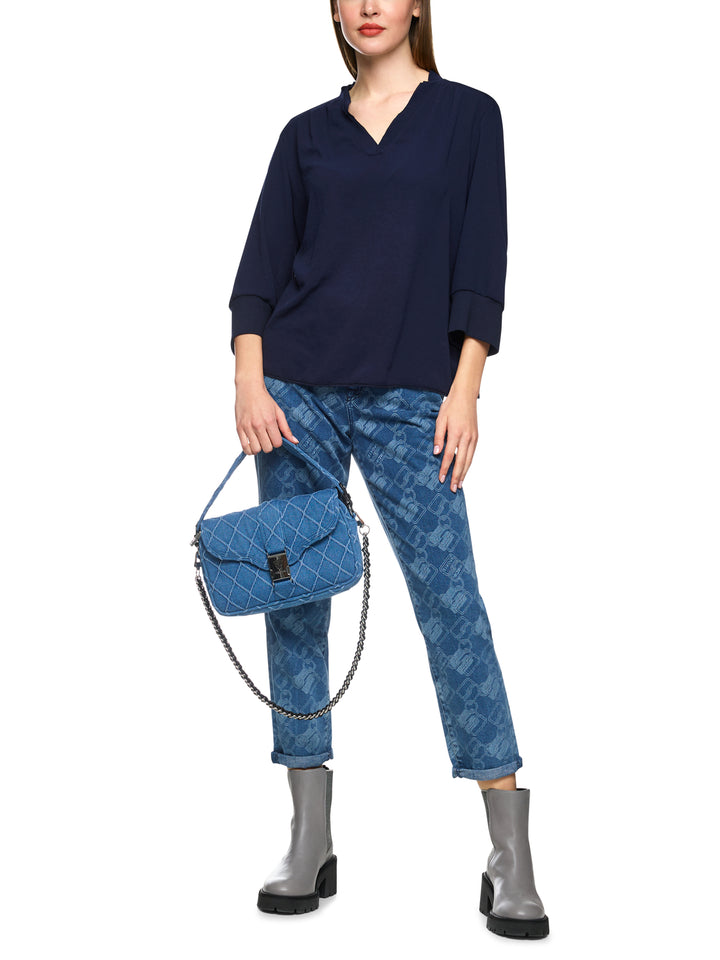 Marc Cain Blouseshirt Materiaalmix – Blauw-100% polyester-DAMES TOPS & BLOUSES-Blauw