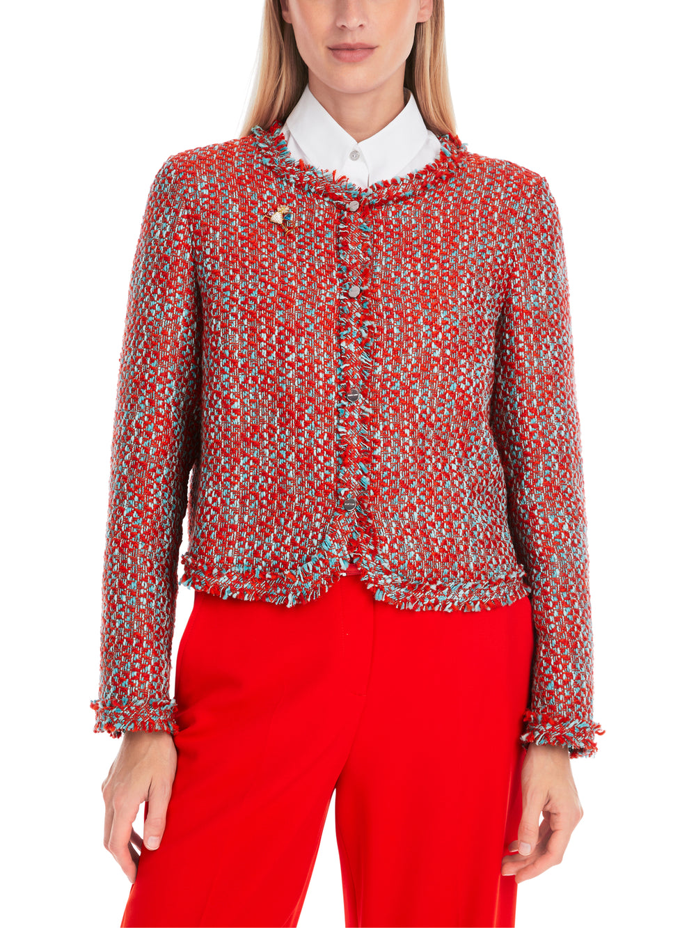 Marc Cain Bolero in melé - gemaakt van 100% katoen-100% katoen-DAMES BLAZERS & GILETS-Rood