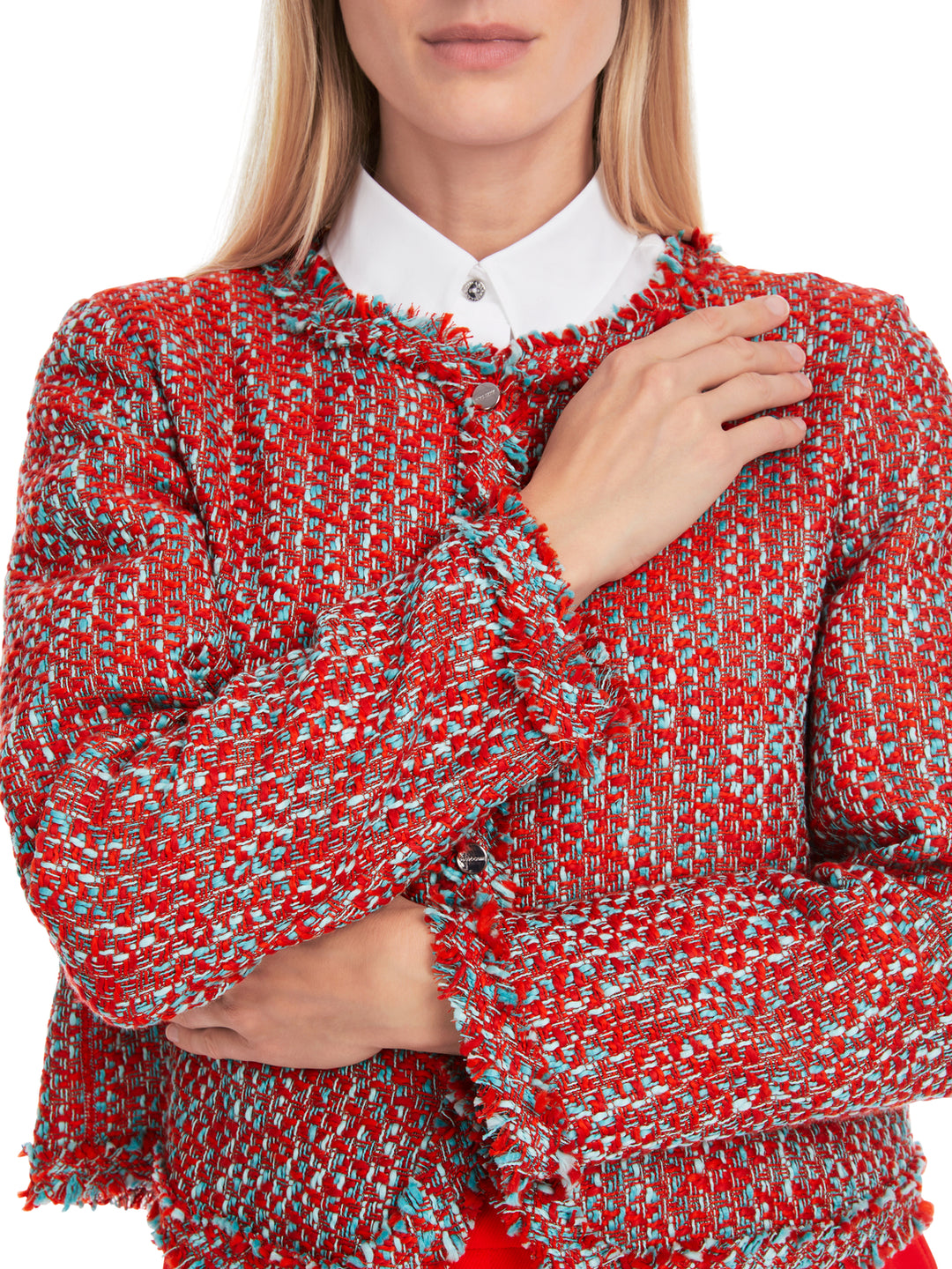 Marc Cain Bolero in melé - gemaakt van 100% katoen-100% katoen-DAMES BLAZERS & GILETS-Rood