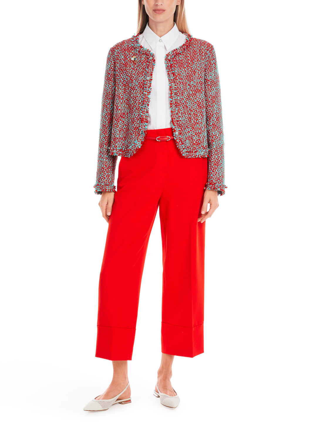 Marc Cain Bolero in melé - gemaakt van 100% katoen-100% katoen-DAMES BLAZERS & GILETS-Rood