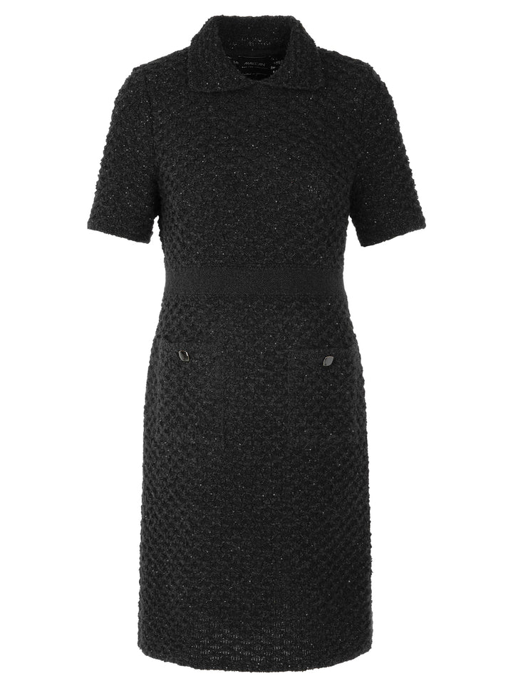 Marc Cain Bouclé Midi Jurk – Zwart-46% polyamide, 24% polyacryl, 22% alpaca, 8% wol-DAMES JURKEN-Zwart