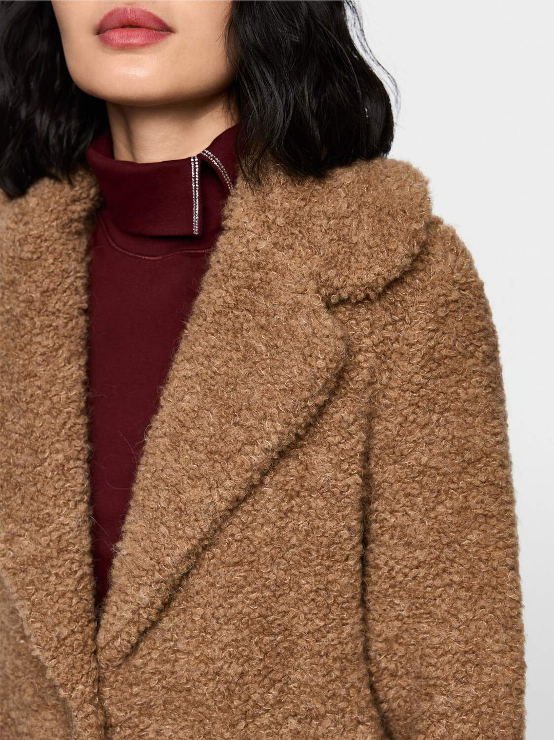 Marc Cain Boucle Wool Coat – Bruin-47% polyacryl, 24% alpaca, 20% wol, 9% polyamide-DAMES JASSEN & JACKS-Bruin