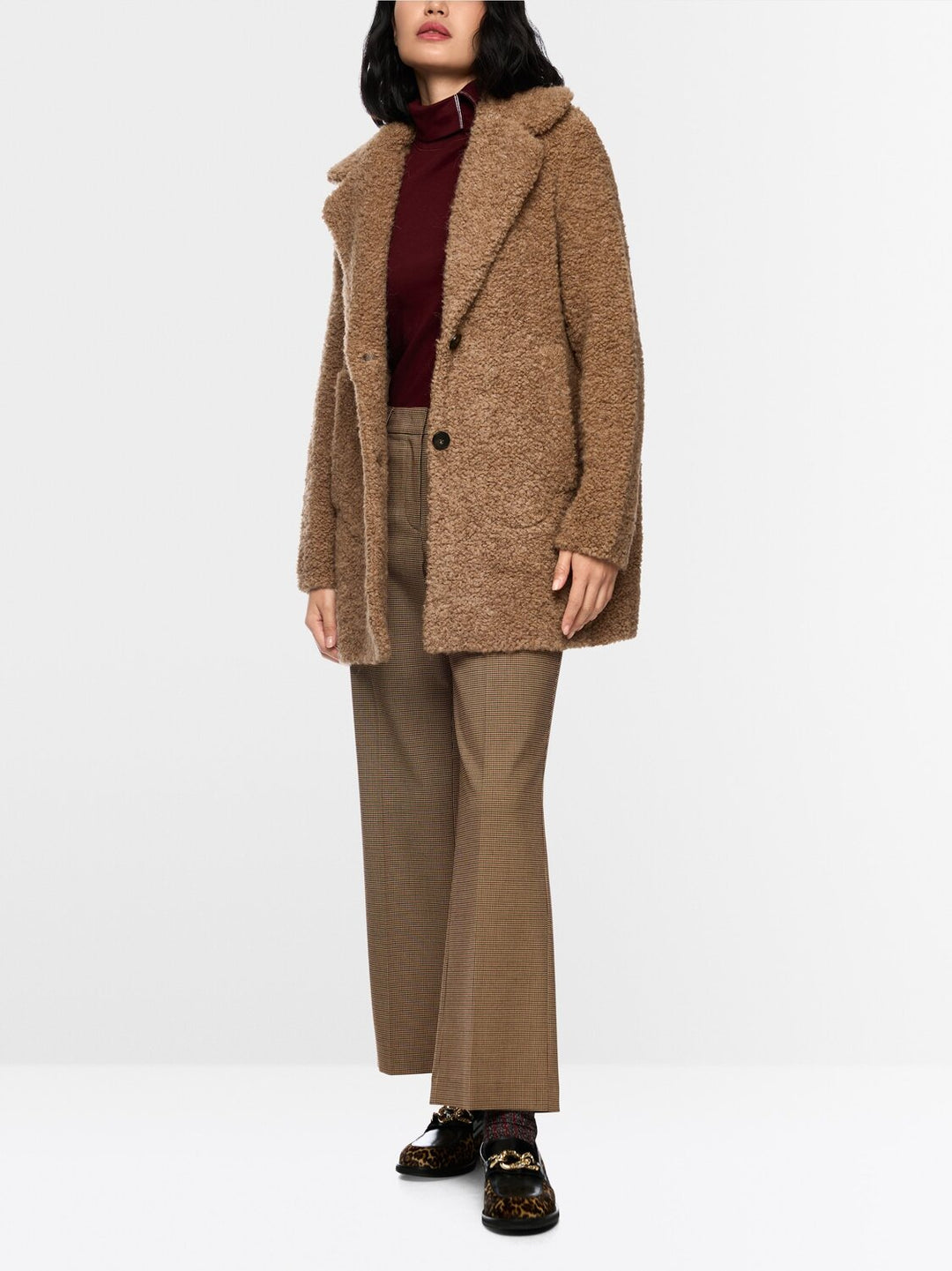 Marc Cain Boucle Wool Coat – Bruin-47% polyacryl, 24% alpaca, 20% wol, 9% polyamide-DAMES JASSEN & JACKS-Bruin