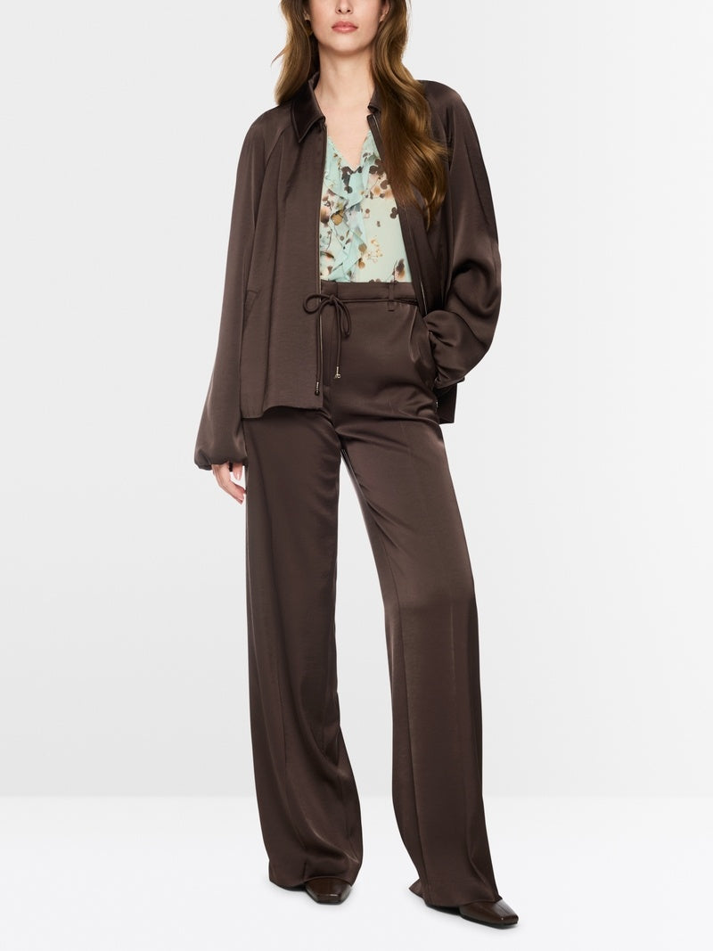 Marc Cain Broek WARRI van glanzende stof – Bruin-100% polyester-DAMES BROEKEN-Bruin