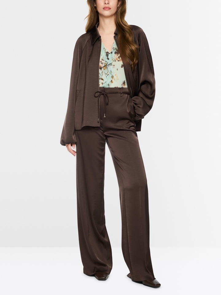 Marc Cain Broek WARRI van glanzende stof – Bruin-100% polyester-DAMES BROEKEN-Bruin