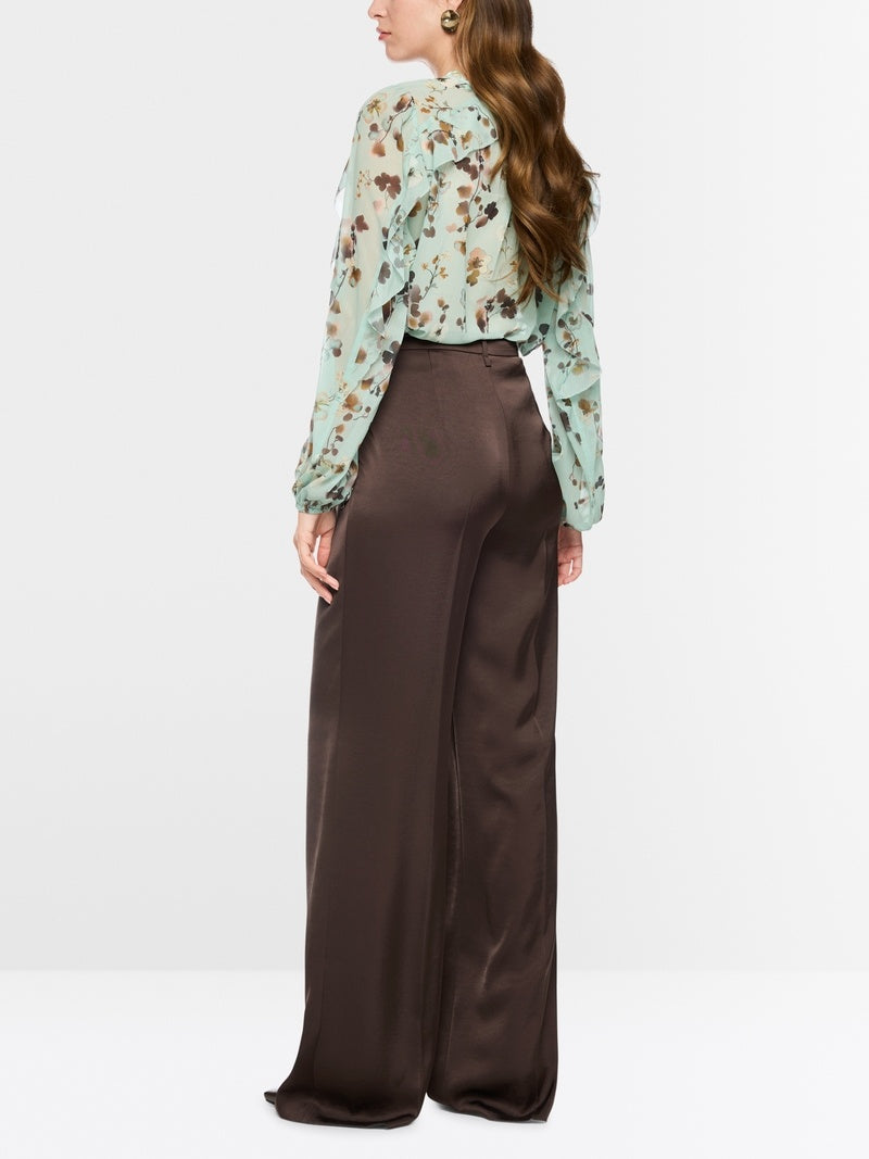 Marc Cain Broek WARRI van glanzende stof – Bruin-100% polyester-DAMES BROEKEN-Bruin