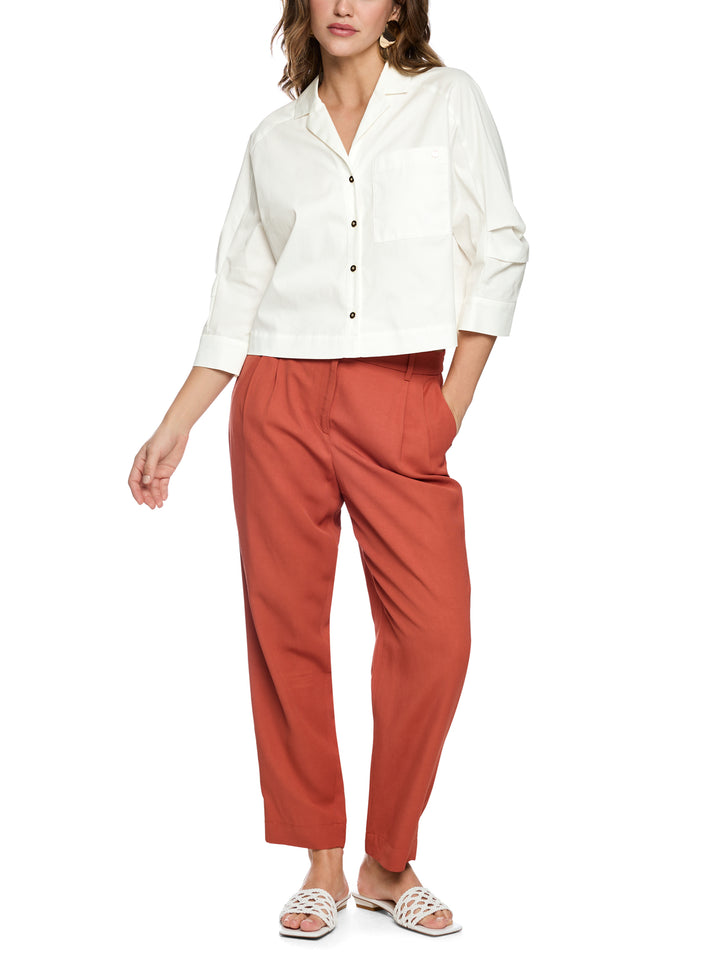 Marc Cain Casual Cropped Blouse – Wit-73% katoen, 25% polyester, 3% elastaan-DAMES TOPS & BLOUSES-Wit