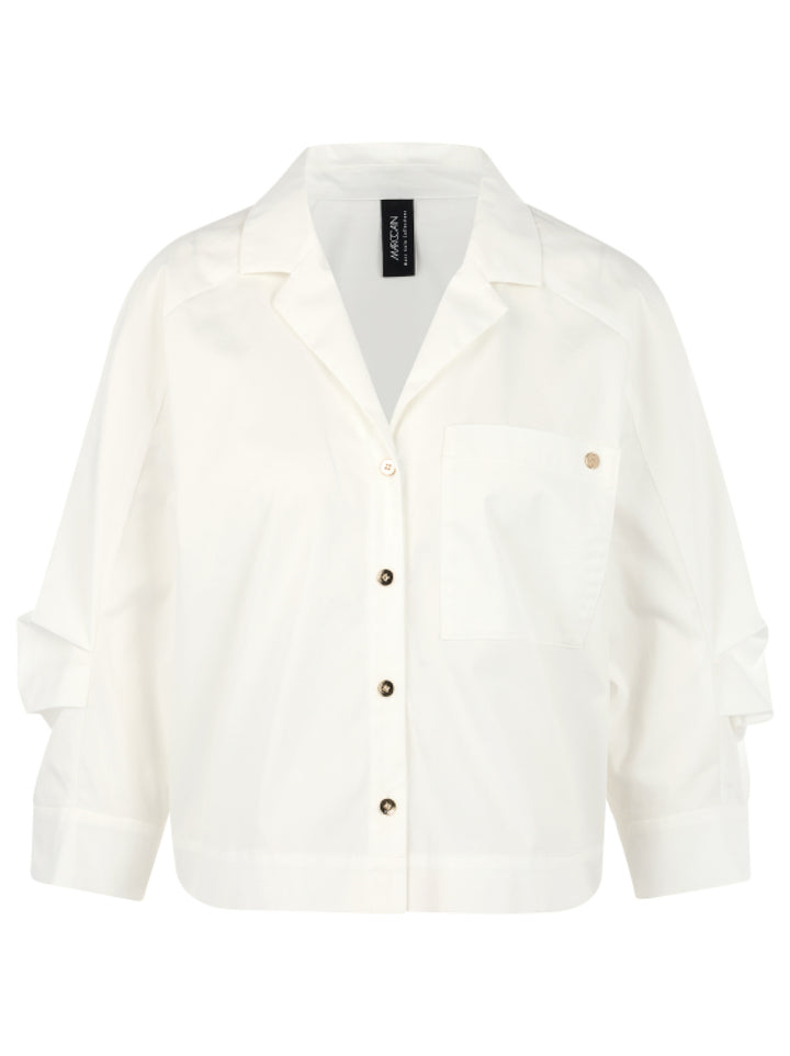 Marc Cain Casual Cropped Blouse – Wit-73% katoen, 25% polyester, 3% elastaan-DAMES TOPS & BLOUSES-Wit