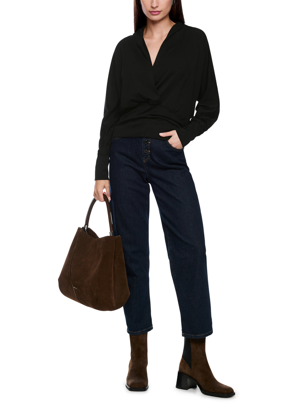 Marc Cain Collections Knit Lace Top – Zwart-95% katoen, 5% elastaan-DAMES TOPS & BLOUSES-Zwart