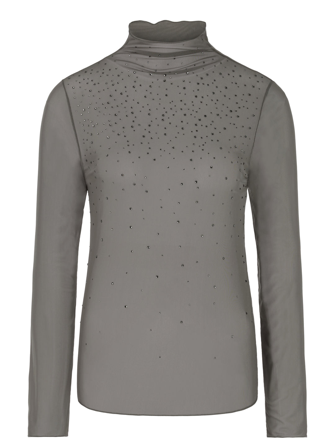 Marc Cain Collections Mesh Top with Hotfix – Grijs-90% polyester, 10% elastaan-DAMES TOPS & BLOUSES-Grijs
