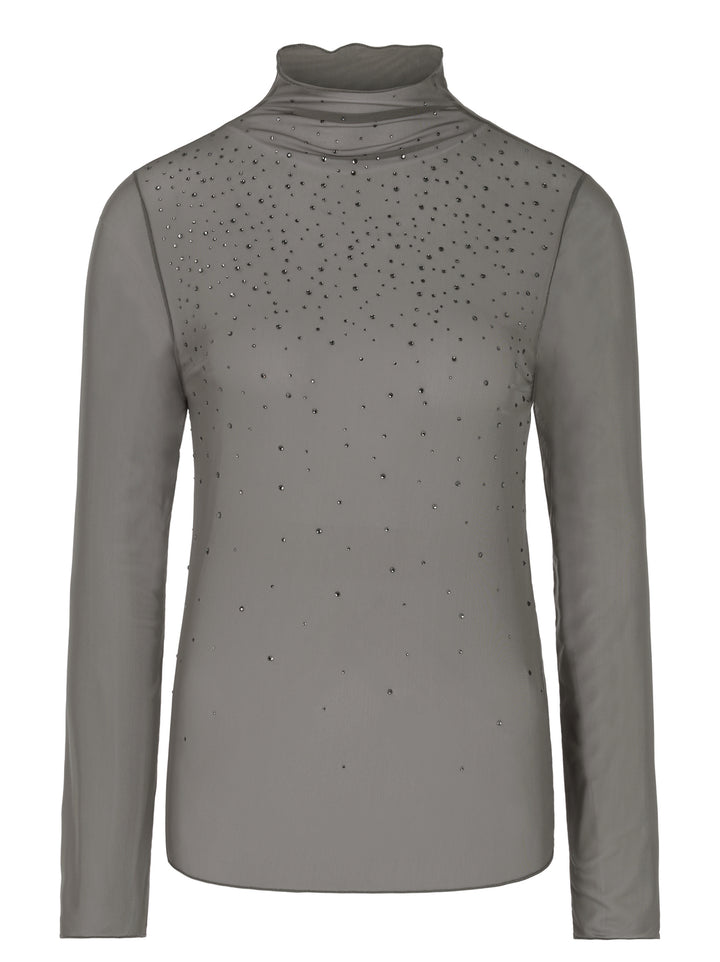 Marc Cain Collections Mesh Top with Hotfix – Grijs-90% polyester, 10% elastaan-DAMES TOPS & BLOUSES-Grijs