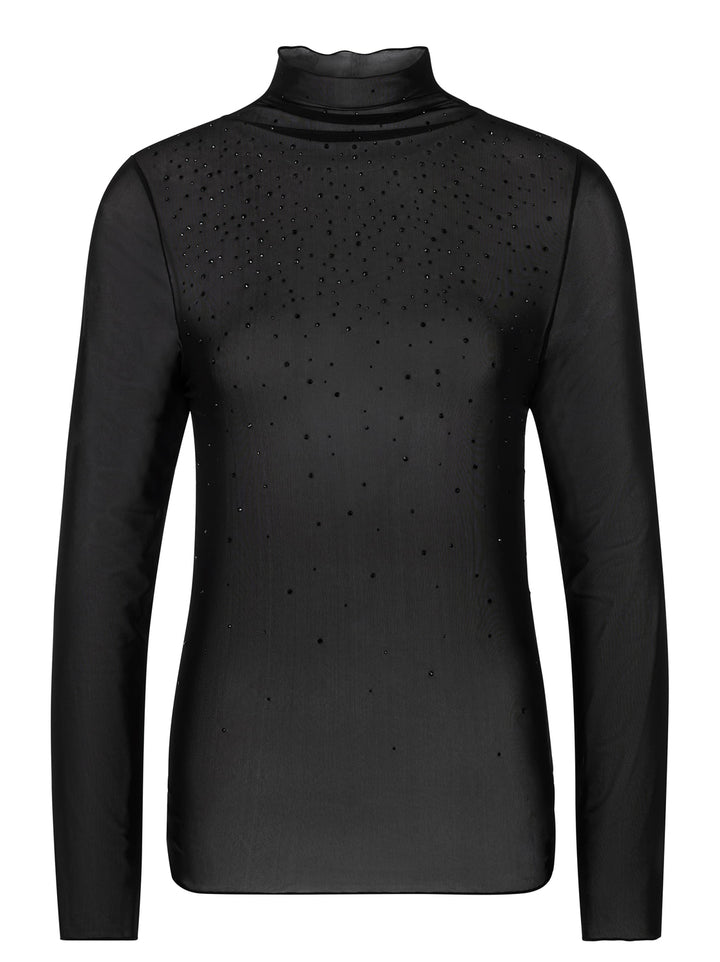 Marc Cain Collections Mesh Top with Hotfix – Zwart-90% polyester, 10% elastaan-DAMES TOPS & BLOUSES-Zwart