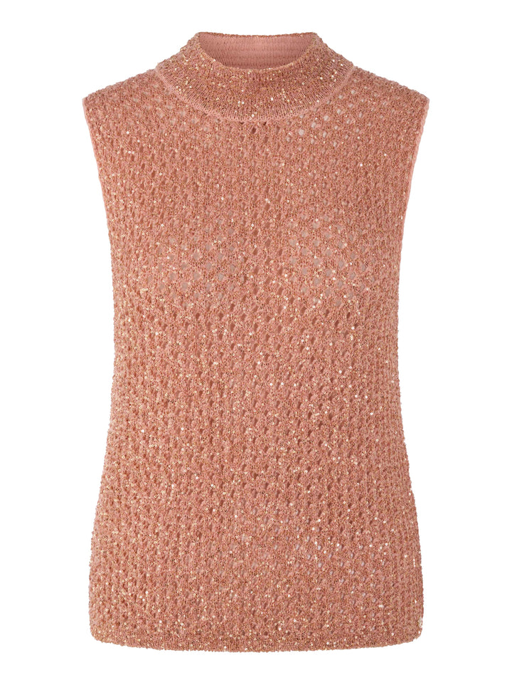 Marc Cain Collections – Mouwloze Top Roze-34% polyamide, 28% polyester, 22% polyacryl, 16% wol-DAMES TOPS & BLOUSES-Roze