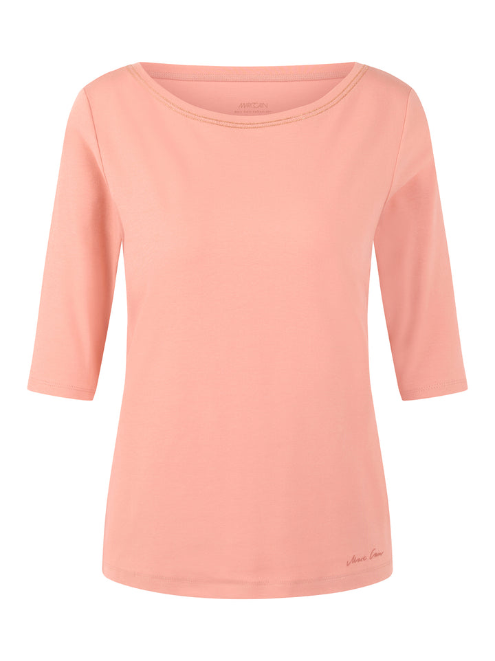 Marc Cain Collections – Roze T-shirt Korte Mouw-92% katoen, 8% elastaan-DAMES TOPS & BLOUSES-Roze