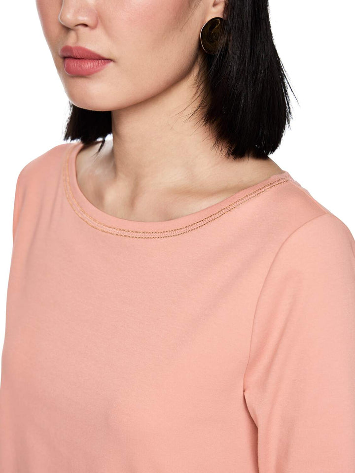 Marc Cain Collections – Roze T-shirt Korte Mouw-92% katoen, 8% elastaan-DAMES TOPS & BLOUSES-Roze