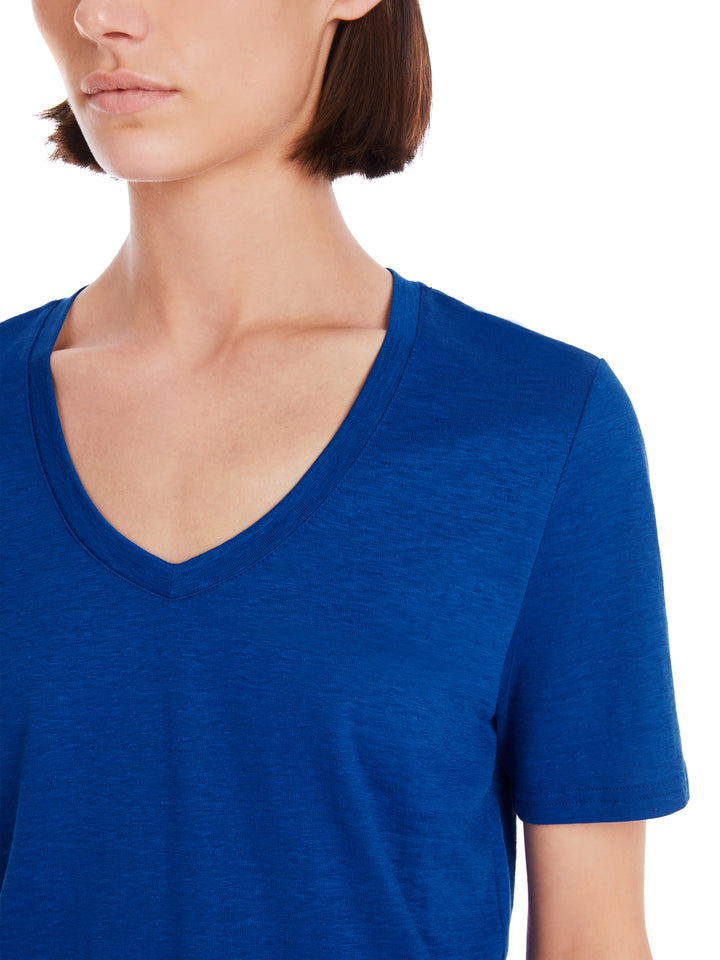 Marc Cain Cooling Linnen T-shirt-76% linnen<br />24% polyester-DAMES TOPS & BLOUSES-Blauw