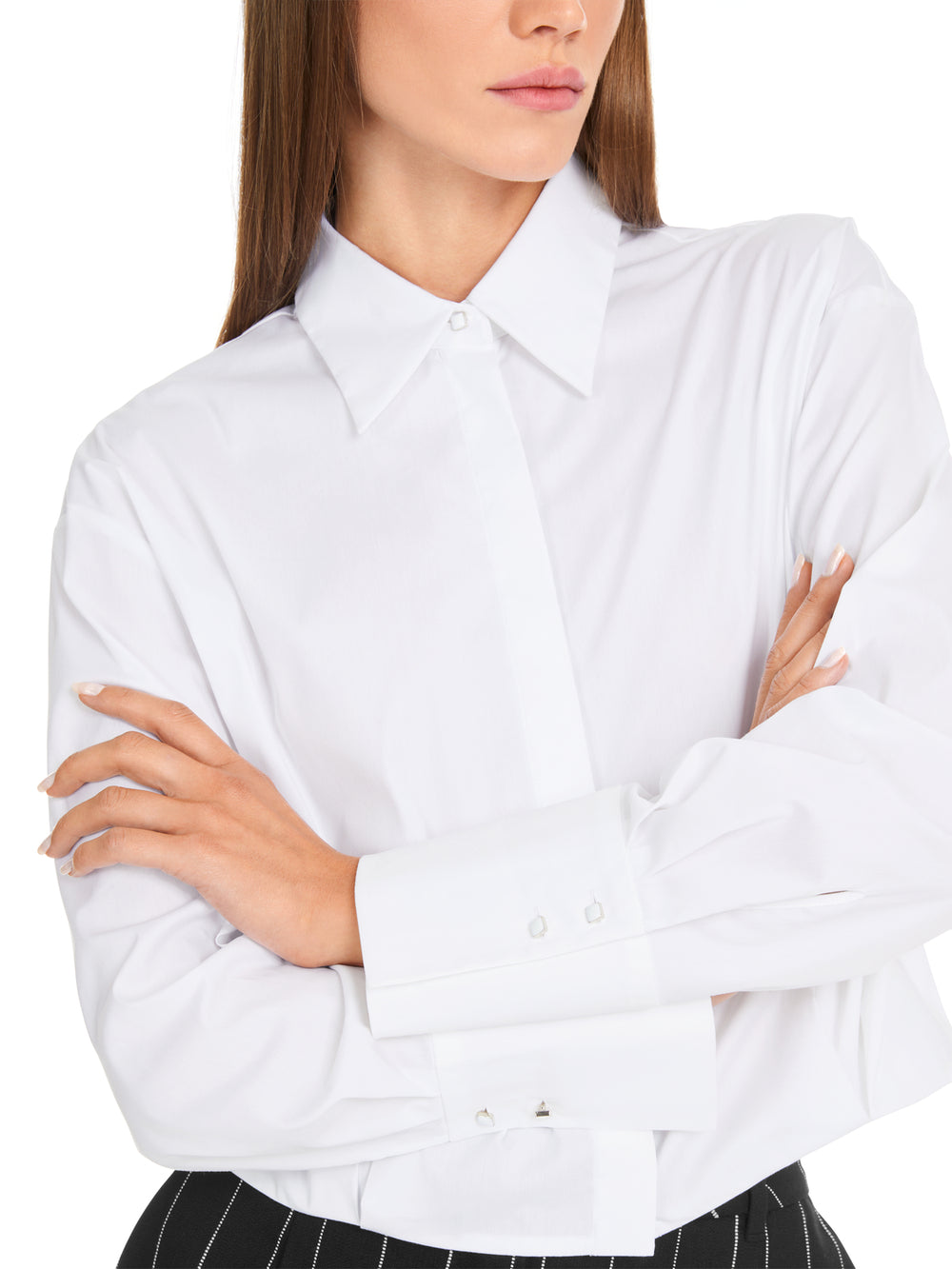 Marc Cain cropped blouse met katoen-alg.: 75% katoen, 20% polyamide, 5% elastaan-DAMES TOPS & BLOUSES-Wit