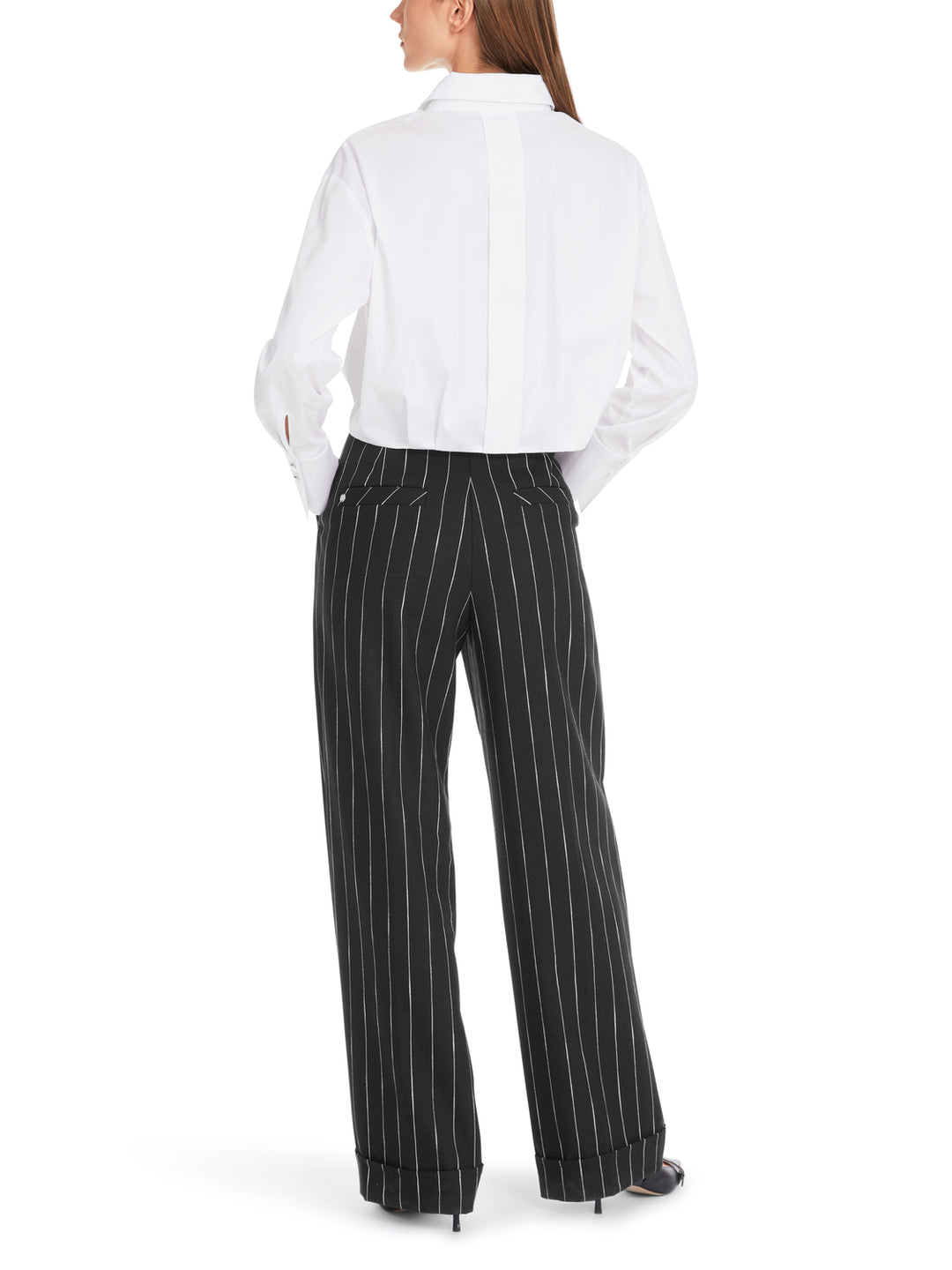 Marc Cain cropped blouse met katoen-alg.: 75% katoen, 20% polyamide, 5% elastaan-DAMES TOPS & BLOUSES-Wit