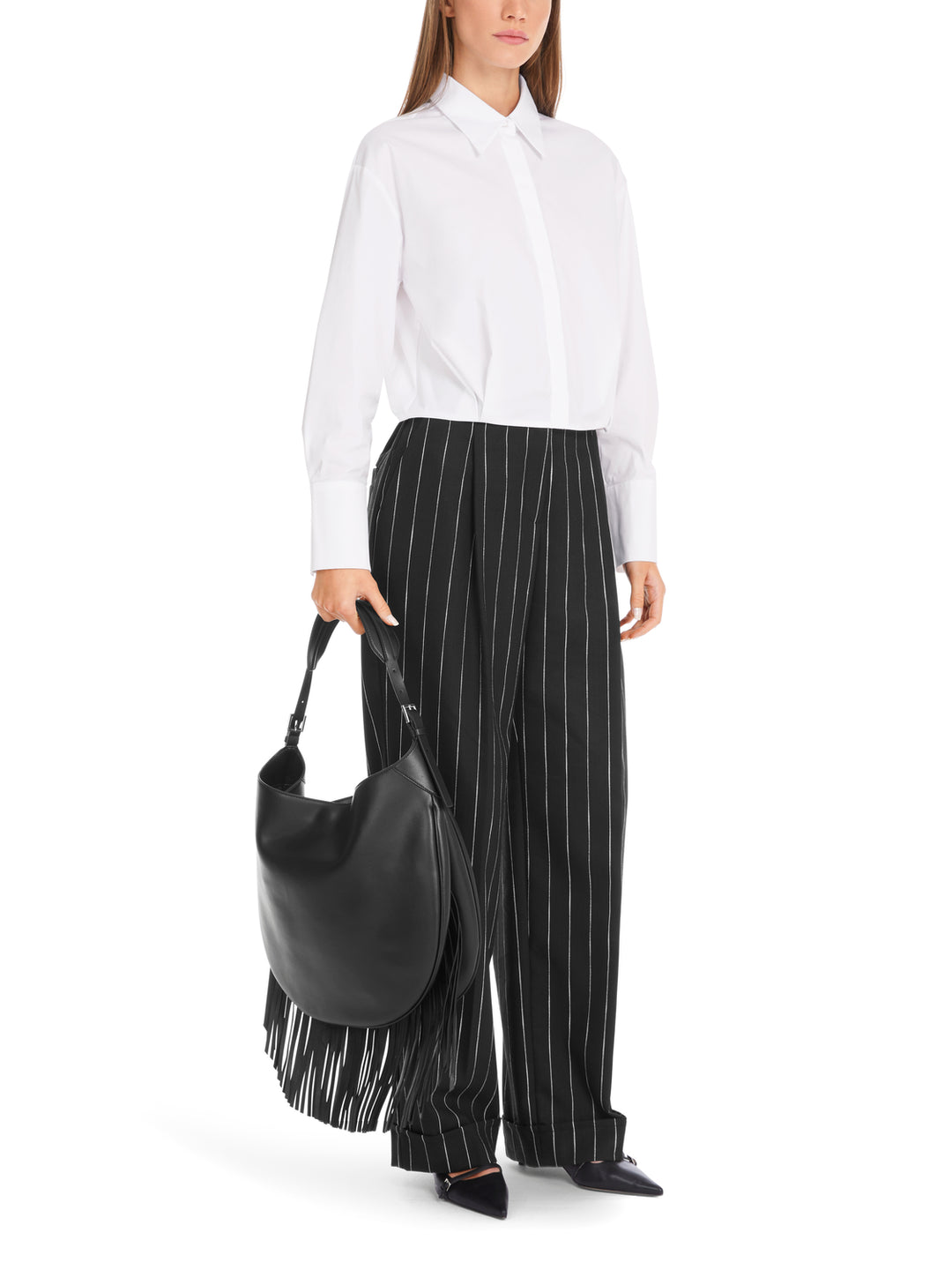 Marc Cain cropped blouse met katoen-alg.: 75% katoen, 20% polyamide, 5% elastaan-DAMES TOPS & BLOUSES-Wit