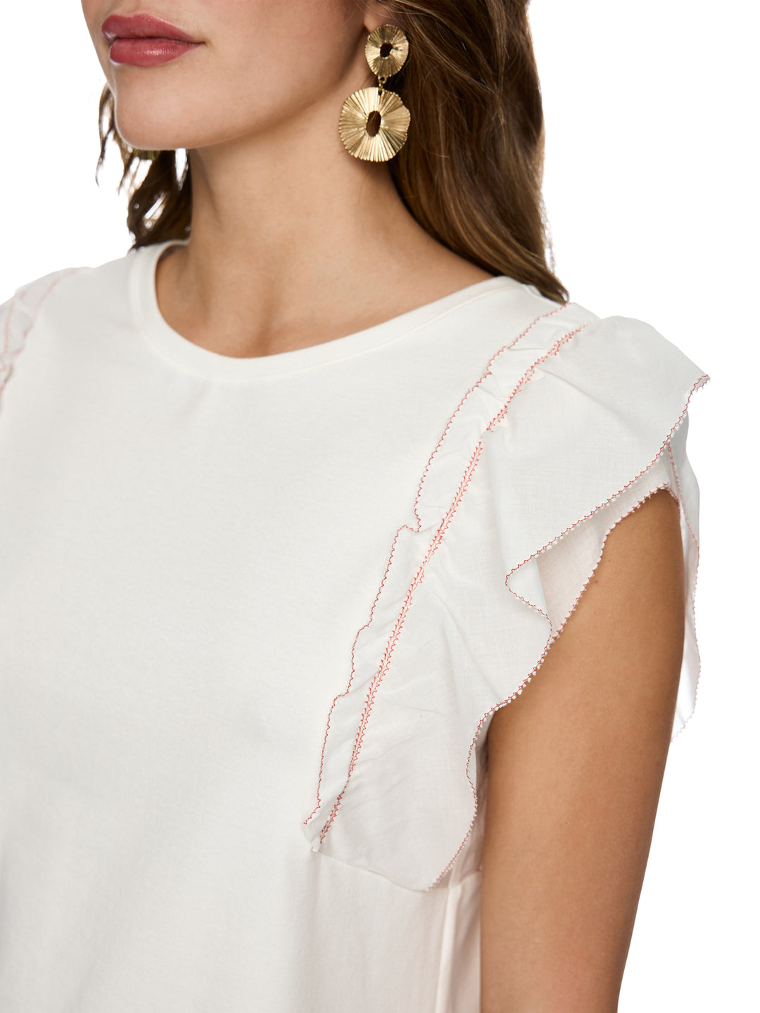 Marc Cain Feminine stretch katoenen shirt – Wit-92% katoen, 8% elastaan-DAMES TOPS & BLOUSES-Wit