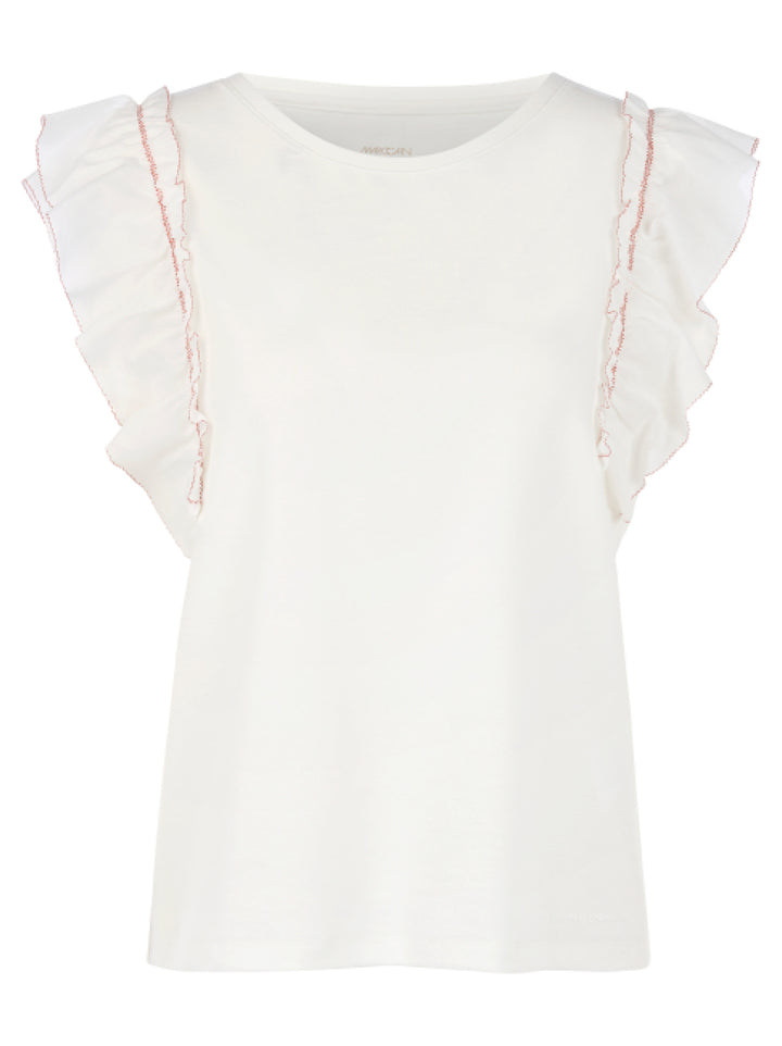 Marc Cain Feminine stretch katoenen shirt – Wit-92% katoen, 8% elastaan-DAMES TOPS & BLOUSES-Wit