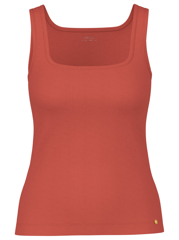 Marc Cain Geribbelde top van modal stretch – Rood-50% modal, 40% polyamide, 10% elastaan-DAMES TOPS & BLOUSES-Rood