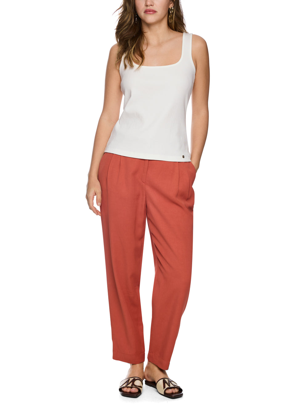 Marc Cain Geribbelde top van modal stretch – Wit-50% modal, 40% polyamide, 10% elastaan-DAMES TOPS & BLOUSES-Wit