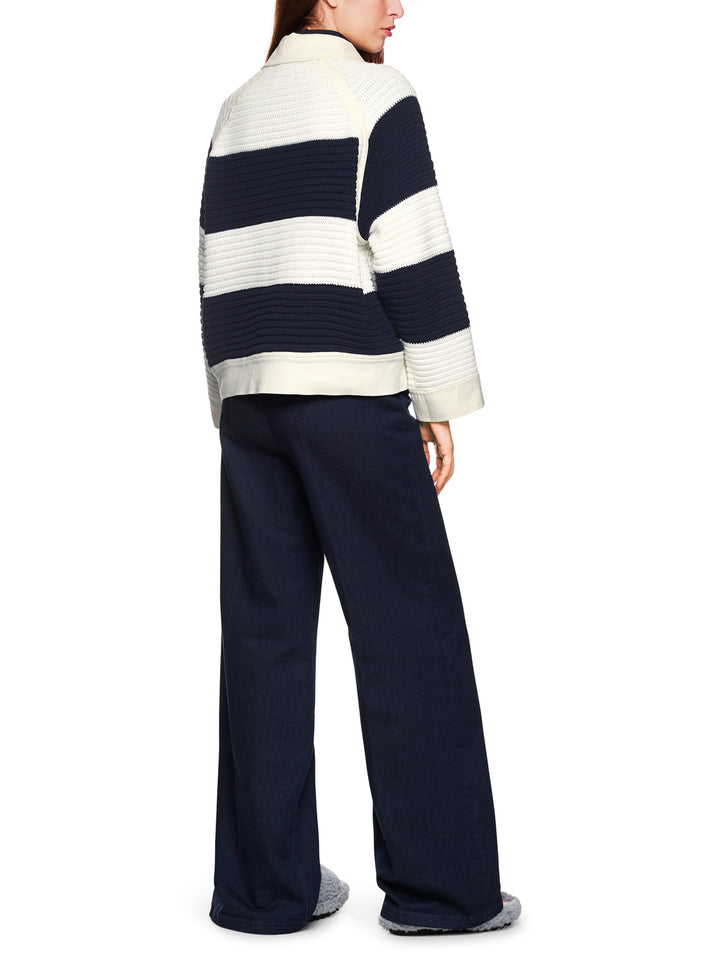 Marc Cain Gestreept Katoenmix Vest – Blauw-70% katoen, 30% polyamide -DAMES TRUIEN & VESTEN-Blauw