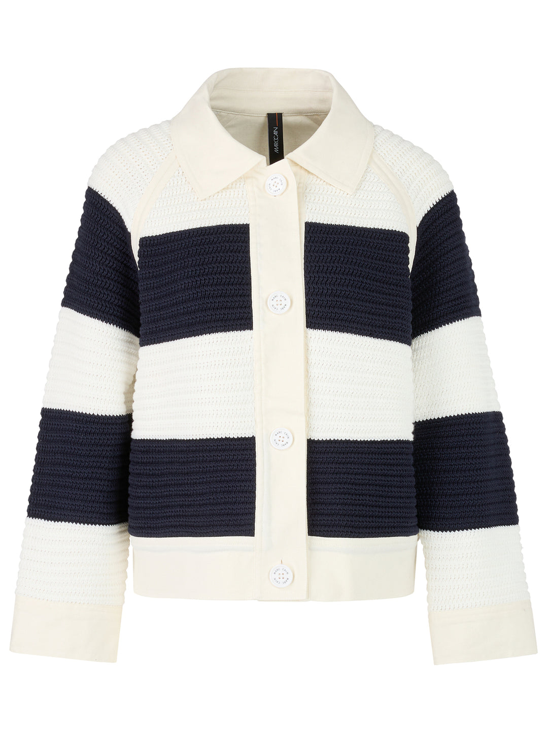 Marc Cain Gestreept Katoenmix Vest – Blauw-70% katoen, 30% polyamide -DAMES TRUIEN & VESTEN-Blauw